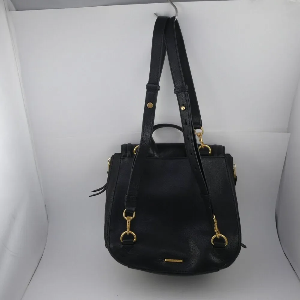 REBECCA MINKOFF Maia Medium Saddle Leather Shoulder Crossbody Bag Black $275